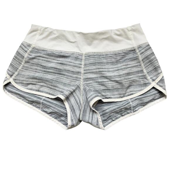 Lululemon Athletic Running Jogging Stripe Grey Off White Shorts Sz 4 Gym Fitness - Picture 1 of 7